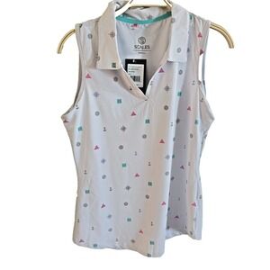 Scales Sleeveless Golf Polo Shirt Small Blue White Athletic Activewear NWT Sport